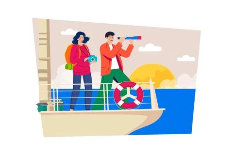 Cruise ship staff organizing on-board activities and excursions for passenger Stock Illustration