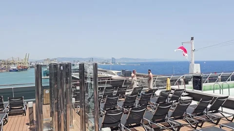Cruise ship stern deck with Malta flag off Barcelona Stock Footage 342301135