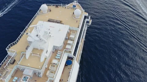 Cruise Ship Sun Deck Pool and Loungers Top Down Aerial View Stock Footage 344278799