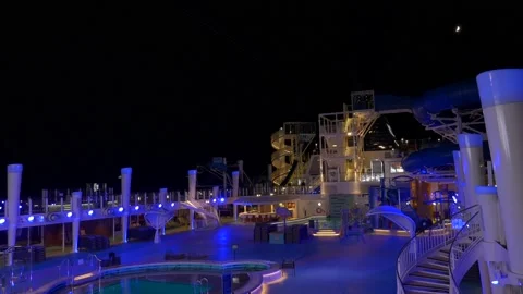 Cruise Ship Top Deck At Night Stock Footage 234036020