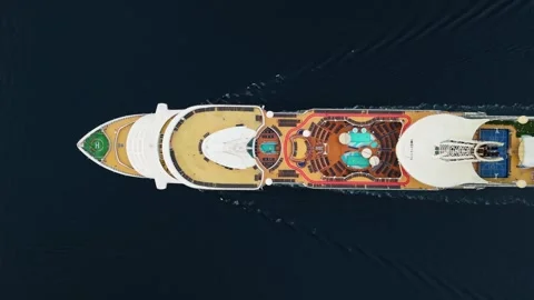 Cruise Ship Top View Complete Deck Pool Drone Stock Footage 334629538