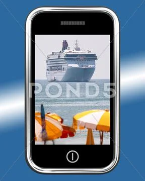 Cruise ship travel picture on mobile phone Stock Illustration