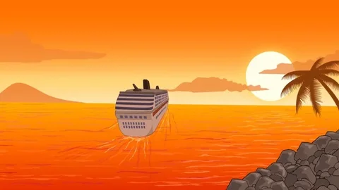 Cruise ship tropical sunset Stock Footage 98677448