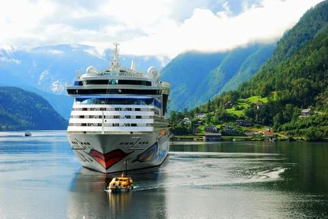 Cruise ship in Ulvik. Stock Photos