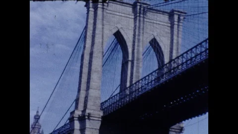 Cruise Ship Under Brooklyn Bridge New York City Vintage Film Documentary Movie Stock Footage 103201243