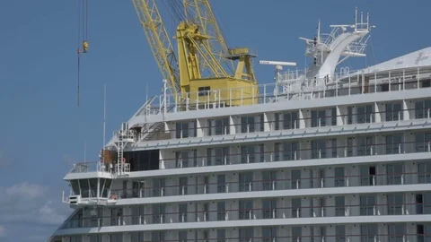 Cruise ship under construction, close up Stock Footage 80273721