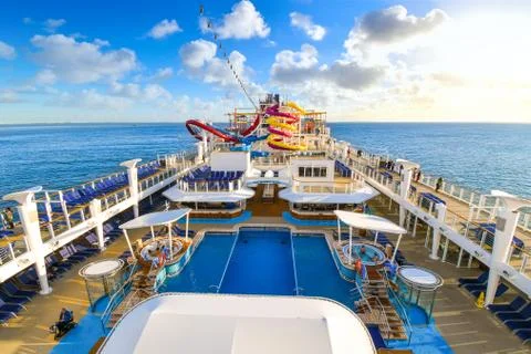 Cruise ship upper deck of ship at sea Stock Photos