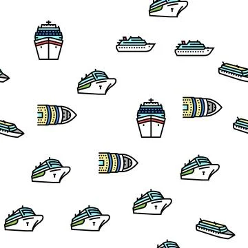 Cruise Ship Vacation Enjoyment Vector Seamless Pattern Stock Illustration