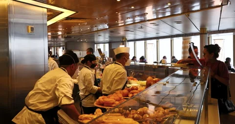 Cruise ship vacation passengers buffet 4K Stock Footage 210064759