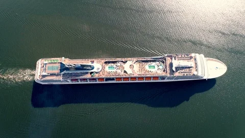 Cruise Ship, Vertical Top Down Aerial View Stock Footage 89728140