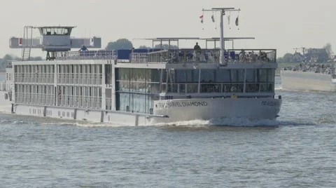 Cruise ship on Waal river,Druten,Netherlands Stock Footage