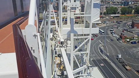 Cruise ship window washing system with spray nozzles in La Spezia Stock Footage 342579914