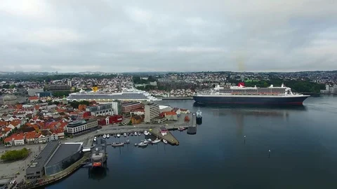 Cruise ships in a harbor of Stavanger Stock Footage