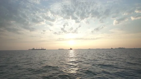 Cruise - sunset - port Taman - clouds Vídeo Stock 123787012