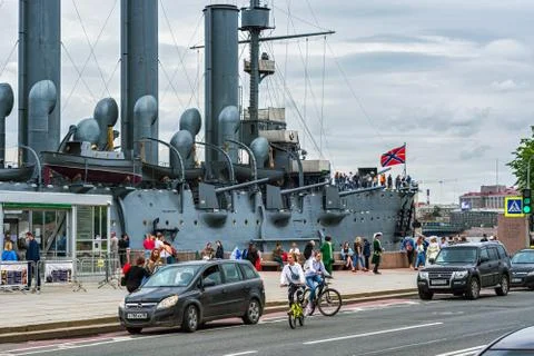 At the cruiser Aurora. Stock Photos