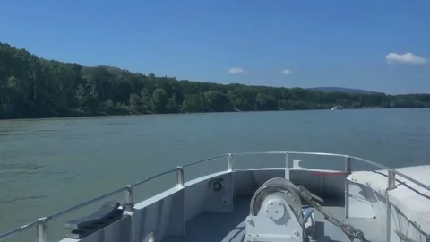 Cruising on Danube by Large Ship Stock Footage 69272180