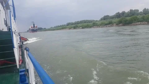 Cruising on Danube by Large Ship. Stock Footage 138300456