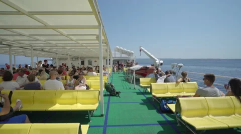 Cruising ferry open deck with passengers - Croatia Stock Footage 67302768