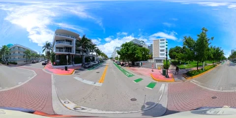 Cruising in Miami Beach EUC Electric unicycle riding 360 8k motion tour Stock Footage 283881543