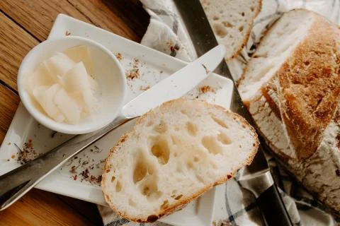 Crumb, carbohydrates, baker bread, lunch, kitchen table, authentic, closeup, Stock Photos