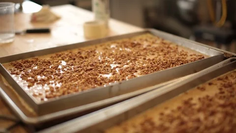 Crumbled walnuts in a cooking sheet 動画素材 90885961