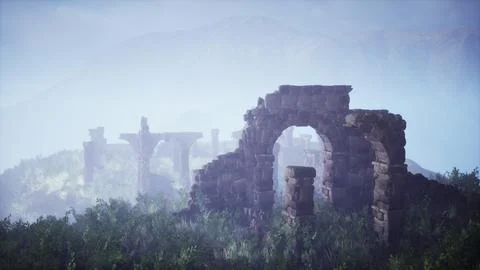 Crumbling citadel perched on high ground Stock Illustration