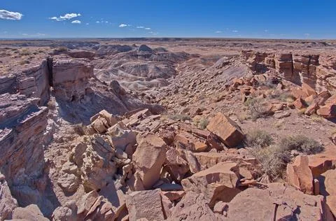 Crumbling cliffs in Petrified Forest AZ Stock Photos