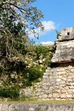 Crumbling Mayan Wall at Chichen Itza Portrait Stock Photos