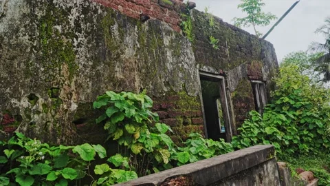 A crumbling old building, The wall started to crumble , Broken roof, Full Vídeos de archivo 219635745