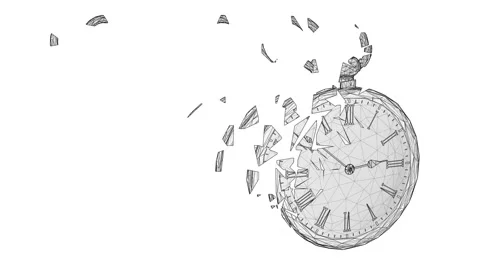 Crumbling pocket watch scattered on white background. Video stock 237017014