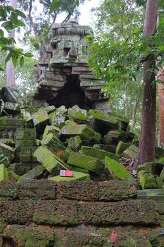Crumbling Stone Blocks and Ancient Tower of Ta Nei Temple, Angkor, Cambodia Stock Photos