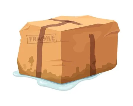 Crumpled and damaged box, broken ripped parcel Illustrazione stock