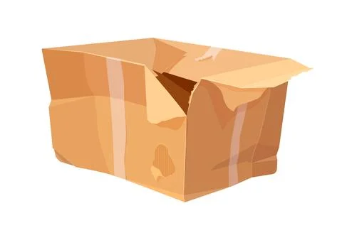 Crumpled brown cardboard vector box, broken parcel 스톡 일러스트