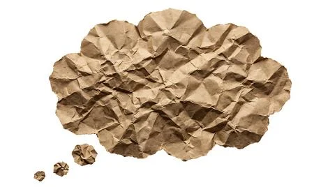 Crumpled brown paper speech bubble isolated on white background Stock Photos