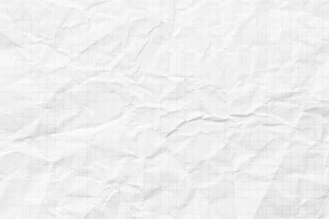 Crumpled checkered notebook for writing, white paper texture background Stock Photos