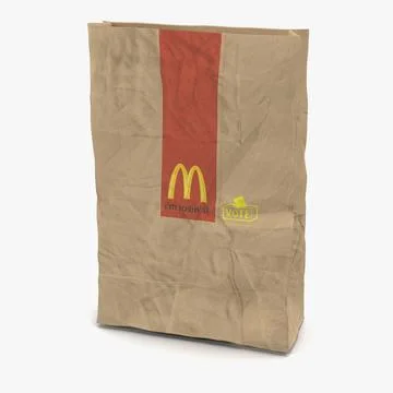 Crumpled Fast Food Paper Bag Mcdonalds 3D Model