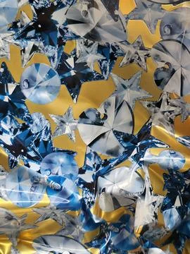 Crumpled foil texture abstract background for Easter packaging and festive desig 写真素材