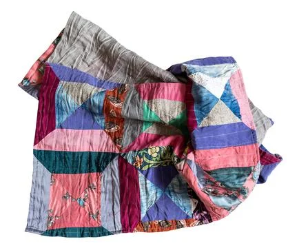 Crumpled handcrafted long patchwork silk scarf Stock-Fotos