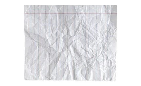 Crumpled lined notebook paper texture with red margin Stock Photos