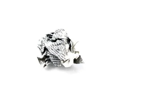 Crumpled newspaper sheet on white background Stock Photos