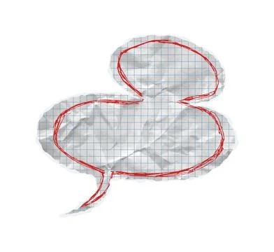 Crumpled notebook double speech bubble features torn grid graph paper texture. イラスト素材