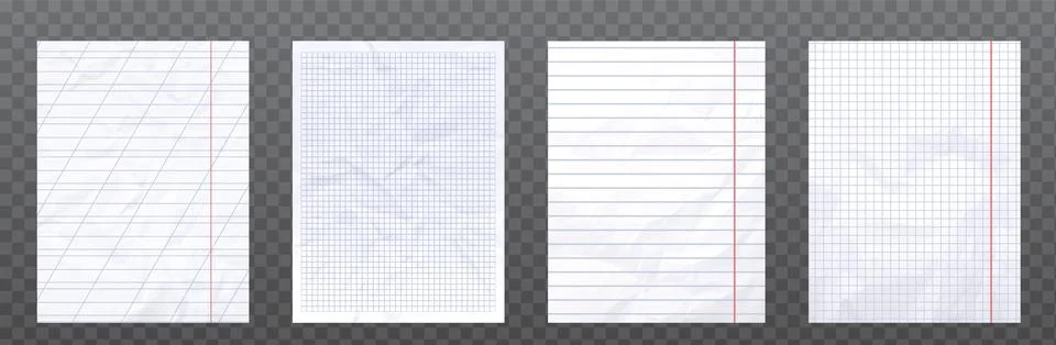 Crumpled notebook paper with grid patterns Stockillustratie