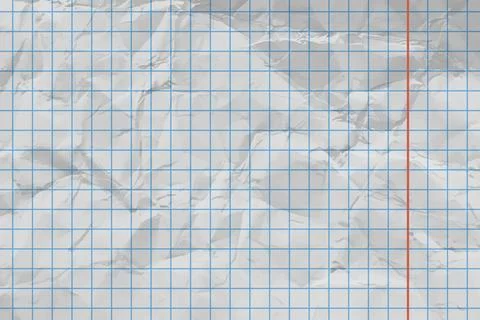 Crumpled notebook sheet in blue checkered pattern, textured blank background. Stock Illustration