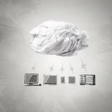 Crumpled paper cloud computing diagram Stock Illustration