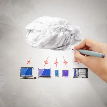 Crumpled paper cloud computing diagram Иллюстрация
