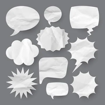 Crumpled paper comic speech bubbles. Hand drawn retro cartoon stickers. Pop art イラスト素材