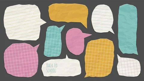 Crumpled paper comic speech bubbles set. Realistic retro cartoon stickers. Pop 库存插图