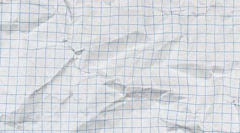Crumpled paper notebook sheet with checkered grid pattern. White graph backgr Stock Photos