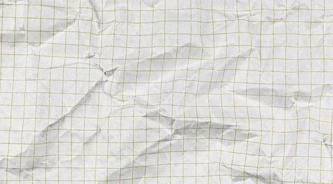Crumpled paper notebook sheet with checkered grid pattern. White graph backgr Stock Photos