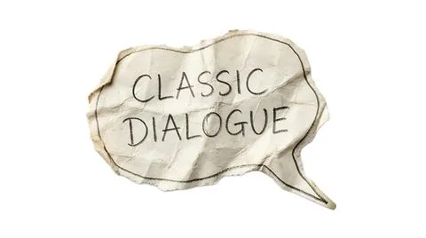 Crumpled paper speech bubble with Classic Dialogue text isolated on white b.. Stock Photos